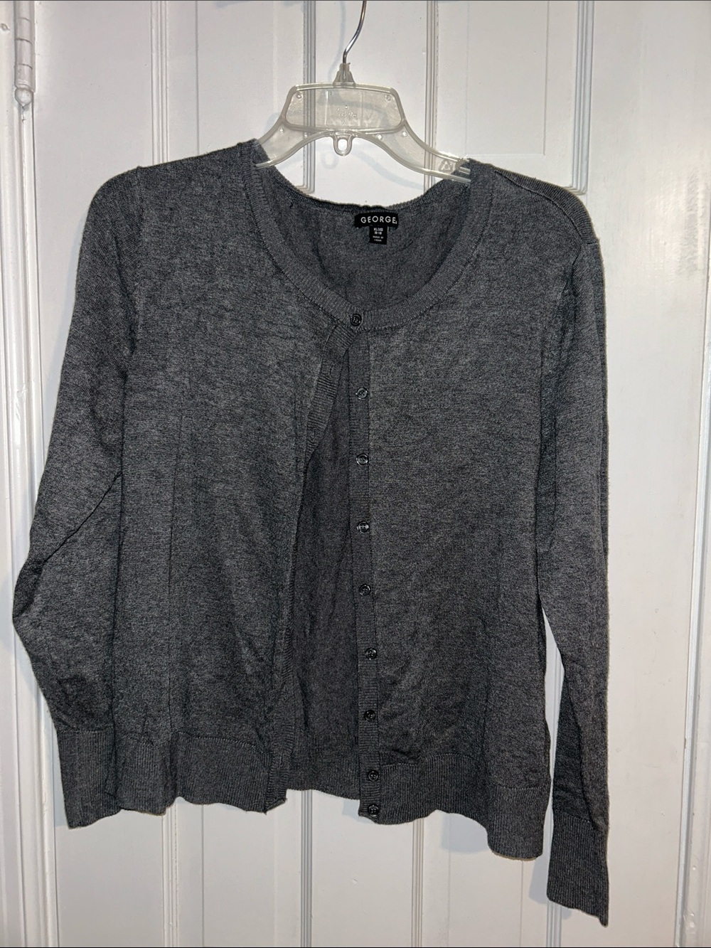 George Dark Gray Button-Front Crewneck Cardigan